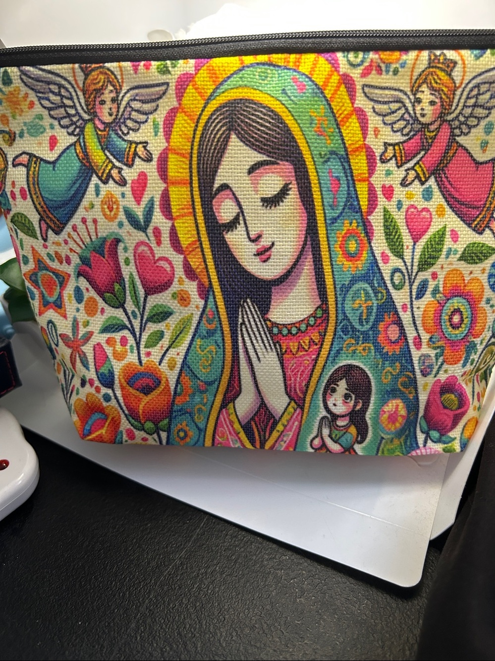 Floral Virgin Mary Canvas Zip Pouch - Multicolor - Picture 3 of 9